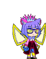 a cartoon girl with purple hair wearing a crown and sunglasses