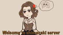 a drawing of a girl with a flower in her hair and the words welcome to shimaraki server