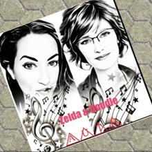 a black and white photo of two women with the words zelda & doodle