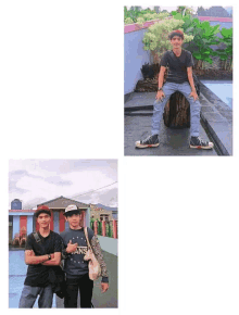 a boy wearing a vans shirt poses with another boy