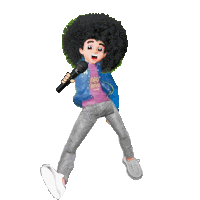 a cartoon character with an afro holding a microphone and wearing a shirt that says " good rhythm "