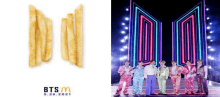 two french fries next to a picture of bts