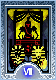 a tarot card with the number vii on the bottom right