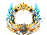 a gold circle with wings and a crown on top of it