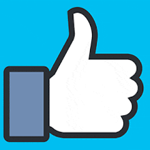 a blue background with a white thumbs up sign