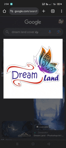 a screenshot of a google search for dream land cover