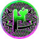 a green and purple circle with a letter h and a heart in the center .