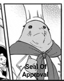 a black and white drawing of a seal with a chef 's hat and scarf around its neck .