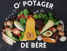 a bunch of vegetables on a black background with the words potager de bere