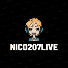 a logo for nico207live shows a girl wearing headphones