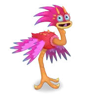 a cartoon ostrich with pink feathers and orange legs