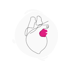 a line drawing of a human heart with a pink circle in the middle