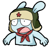 a cartoon drawing of a rabbit wearing a hat and scarf