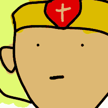 a cartoon drawing of a person with a cross on their head