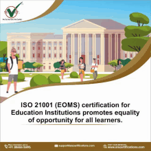 an advertisement for iso 21001 certification for education institutions