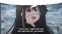 a girl with an eye patch says " i love love super-love you let 's get married my honey "