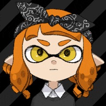 a drawing of a girl with orange hair wearing a black bandana