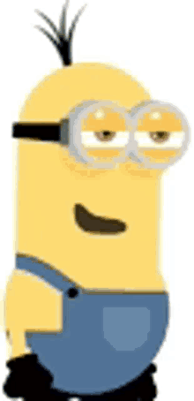 a yellow minion wearing overalls and goggles has a ponytail on his head