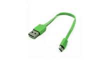 a green usb cable with a micro usb end on a white background .