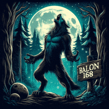 an illustration of a werewolf howling in front of a full moon