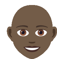 a cartoon illustration of a bald man 's face with brown eyes and a smile