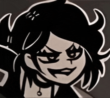 a black and white drawing of a girl with horns on her hair