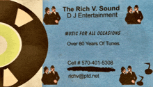 a business card for the rich v. sound dj entertainment is shown