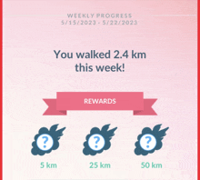 a weekly progress page that says you walked 2.4km this week