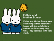 father and mother bunny have been living in their little white house with the red shutters and red roof for a very long time .