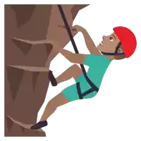 a man wearing a red helmet is climbing a mountain