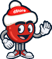 a cartoon character wearing a santa hat that says dstore on it