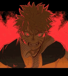 a drawing of naruto with red eyes and sharp teeth .