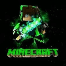 a boy in a green minecraft outfit is holding a sword in his hand .