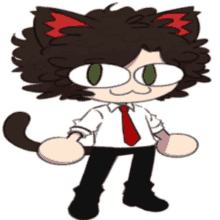 a cartoon drawing of a man with cat ears and a red tie