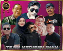 a group of people posing for a picture with the words team kedisiplinan on the bottom right