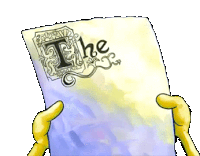 a cartoon hand holding a piece of paper with the word the on it