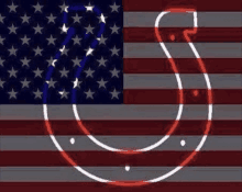 a horseshoe is glowing in the dark in front of a flag .