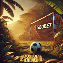 a soccer ball is in front of a soccer goal that says ' sbobet ' on it