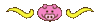 a pixel art drawing of a pink pig and a yellow worm .