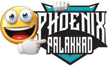 a smiley face is pointing at a logo for phoenix palakkad