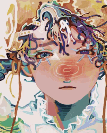 a colorful painting of a person with a swirl around their face