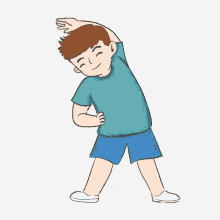 a cartoon of a man stretching his arms