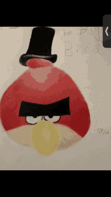 a drawing of an angry bird wearing a top hat is dated 1/1/22