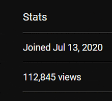 a black background with the words stats joined jul 13 2020 112,845 views on it