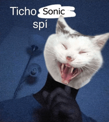 a picture of a cat with its mouth open and the words " bicho sonic spi " written above it