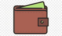 an icon of a brown wallet with a green leaf inside