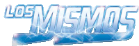 a blue and white logo for los mismos with lightning in the background