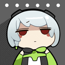 a cartoon of a girl with white hair and green arms