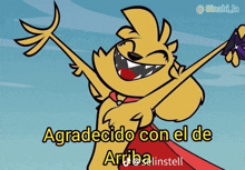 a cartoon character with a cape says " agradecido con el de arriba "