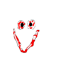 a drawing of a face with red eyes and a red mouth